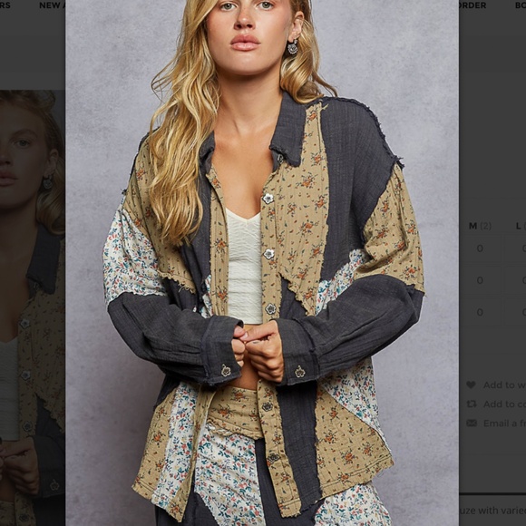 💕 POL “ SONOMA 2 “ POL Top in Double Gauze and Woven Patchwork Design 84 - Picture 2 of 5